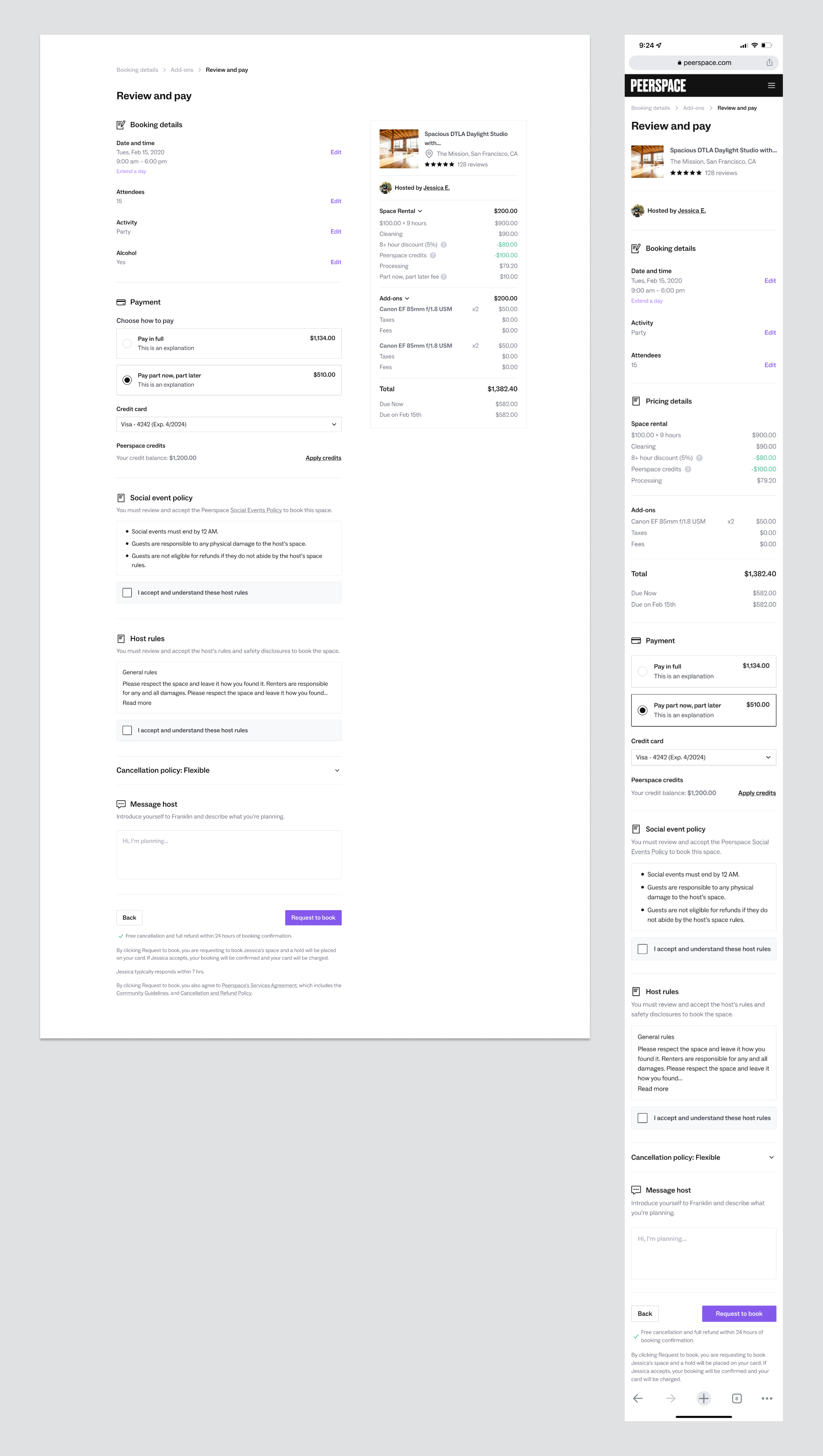 Peerspace Mobile Checkout